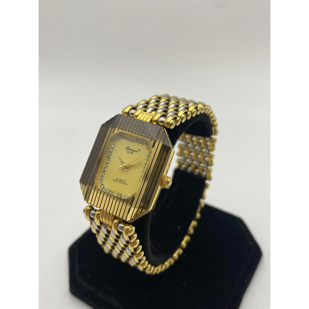 Vtg Ronica VIP 18K Gold Electroplated Watch 22mm Yellow Dial